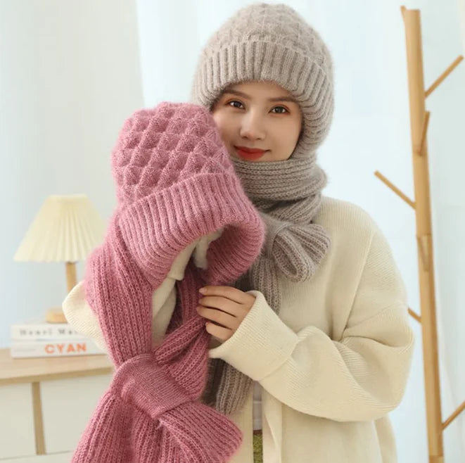 Women's Fleece-lined Knitted Scarf and Hat Set