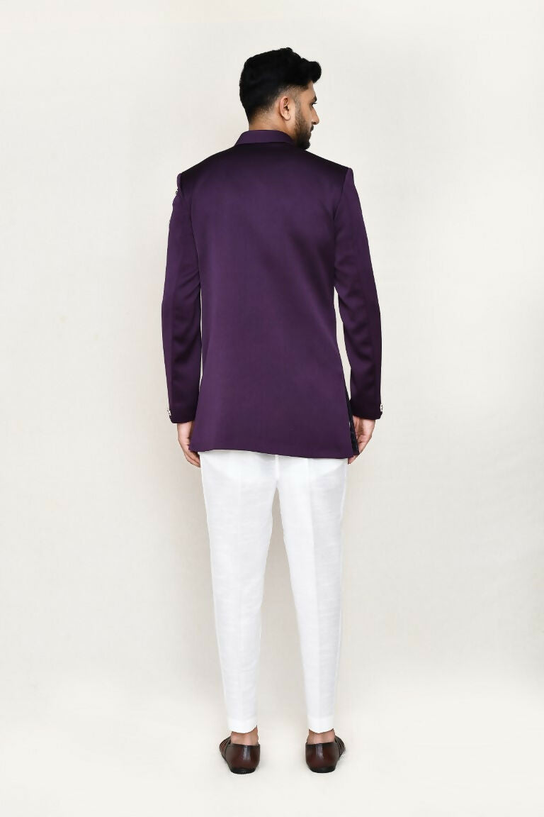 Purple Polyester Indo Western Set with Straight Fit Pant