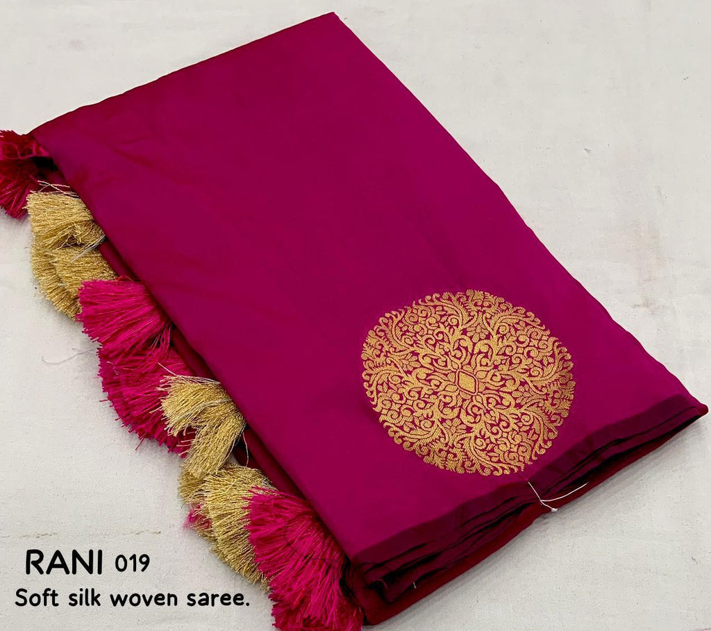 Rani Silk Woven Saree with Zari Butta and Unstitched Blouse