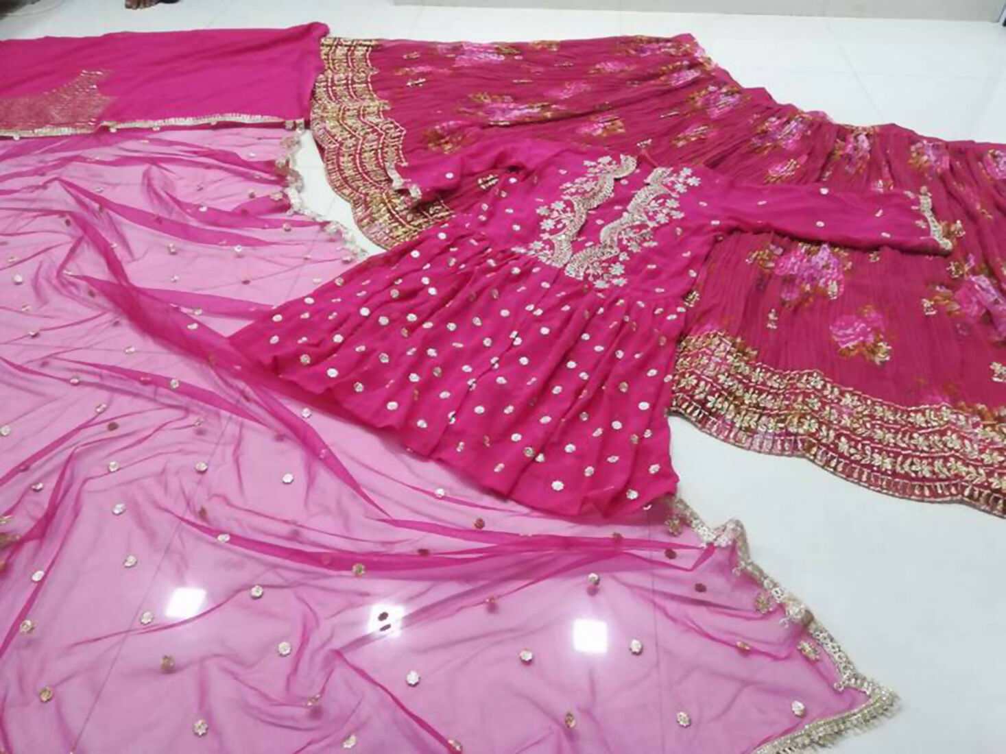 Pink Georgette Lehenga Choli with Jari and Sequin Embroidery