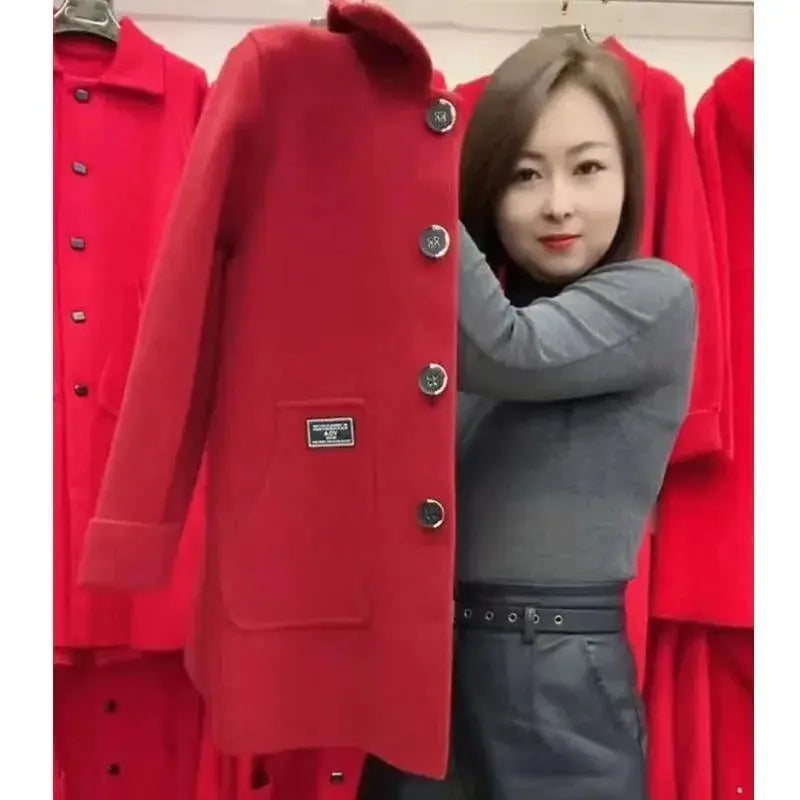 Women's Mid-Length Warm Wool Blend Coat for Fall/Winter