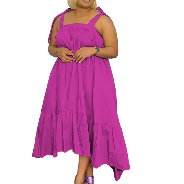 Women's Solid Color Sleeveless Tie-Strap Tiered Midi Dress - Image 24