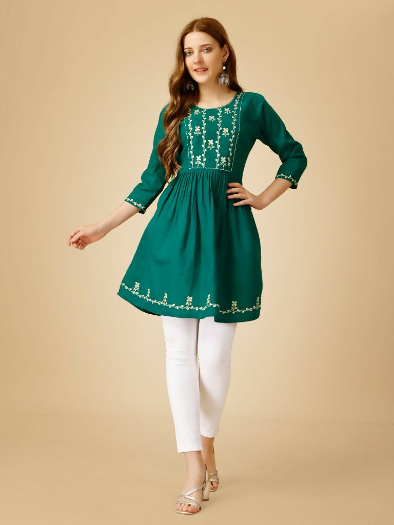 Women's Rama Viscose Rayon Embroidered Casual Ethnic Fusion Top