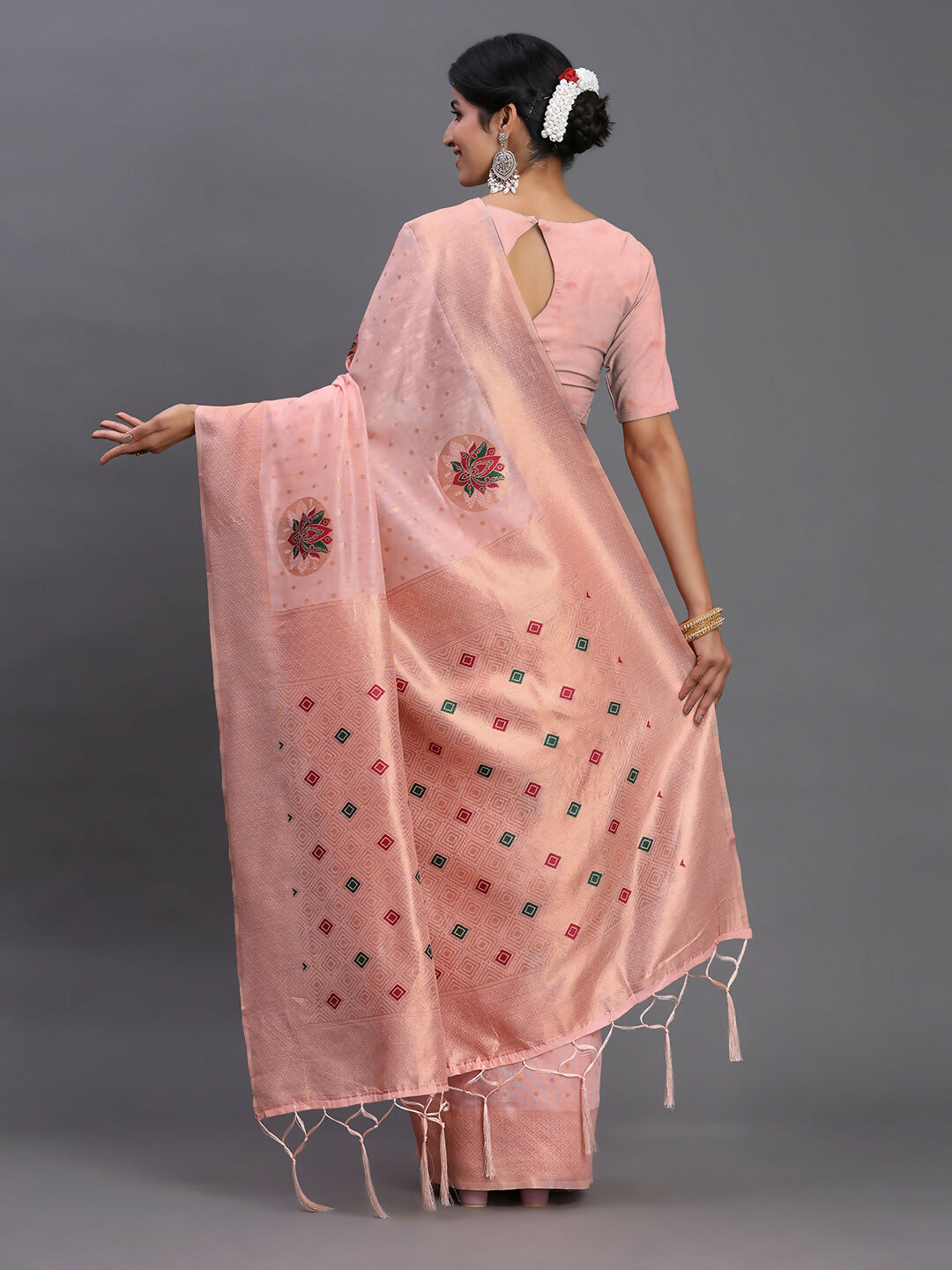 Light Pink Linen Cotton Saree with Matching Blouse