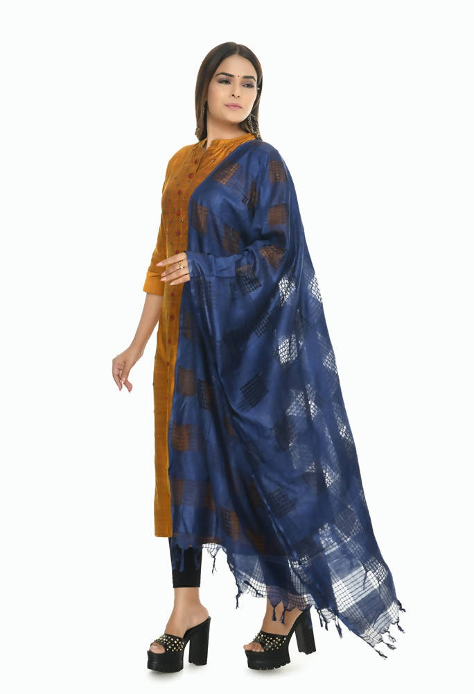 Navy Blue Window Dupatta in Soft Cotton Fabric