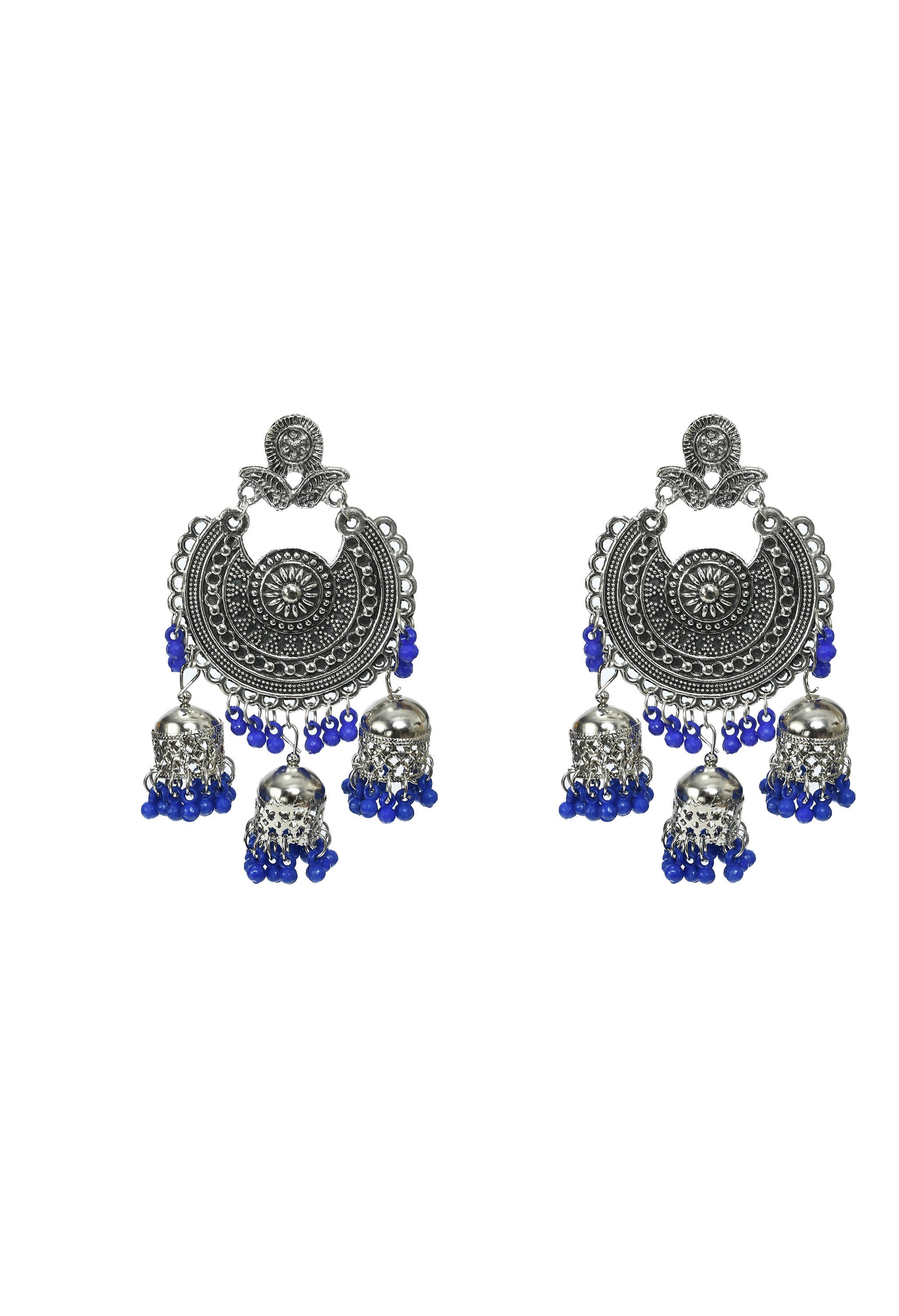 Silver Jhumka Earrings with Maang Tikka for Ethnic Occasions
