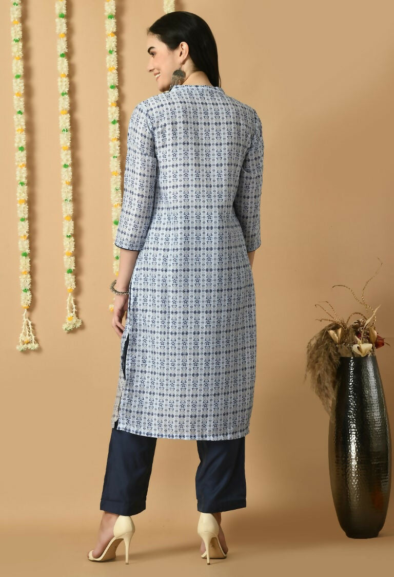 Blue Maslin Kurta Set with Cotton Bottoms - Elegant Ethnic Wear