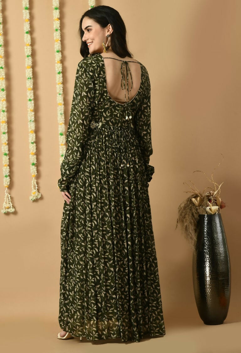 Women's Elegant Green Chinnon Kurta Set - 2 Piece Ethnic Wear