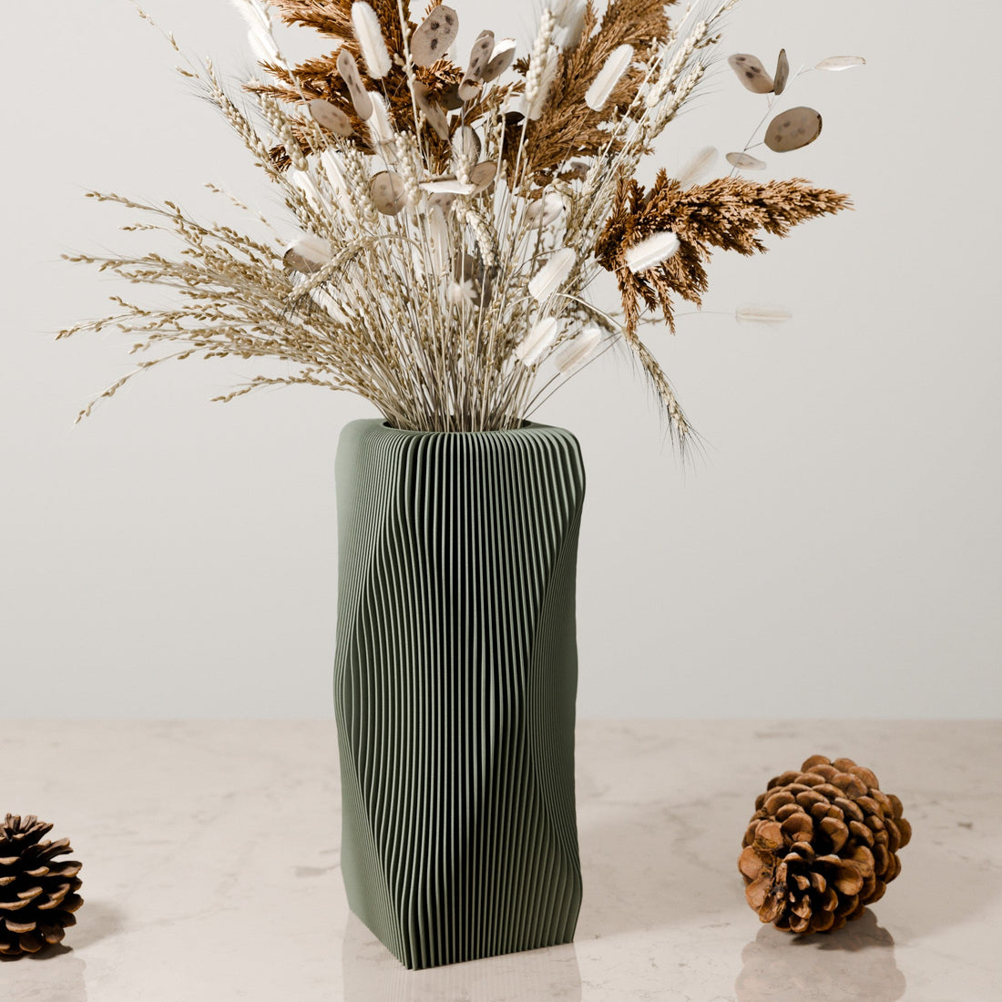 Xenova Olive Green Wavy Geometric Vase for Modern Home Decor - Image 8