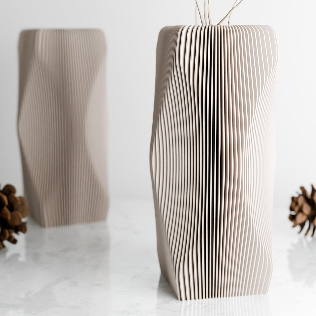 Xenova Olive Green Wavy Geometric Vase for Modern Home Decor - Image 4