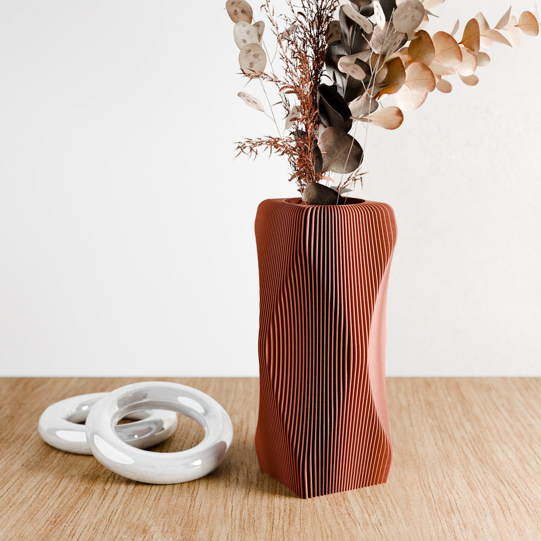 Xenova Olive Green Wavy Geometric Vase for Modern Home Decor - Image 5