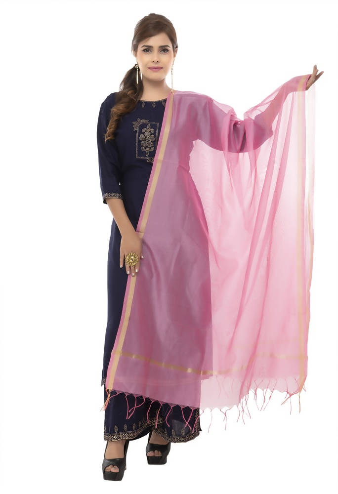 Baby pink Chanderi dupatta with Banarsi piping detail for ethnic wear
