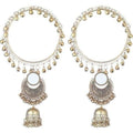 Elegant gold-tone latkan bangles featuring delicate pearl embellishments for traditional wedding attire.