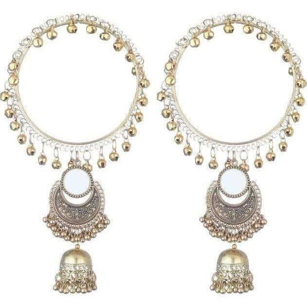 Elegant gold-tone latkan bangles featuring delicate pearl embellishments for traditional wedding attire.