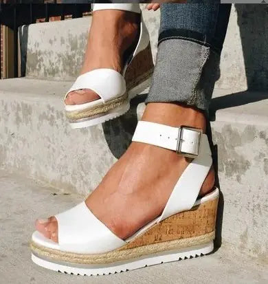 Women's Comfortable Cork Wedge Sandals with Buckle Closure - Image 2