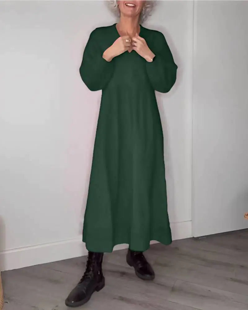 Women's V-Neck Long Sleeve Dress - Elegant Fall Style