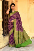 Purple Crepe Chiffon handloom Banarasi silk saree with elegant drape