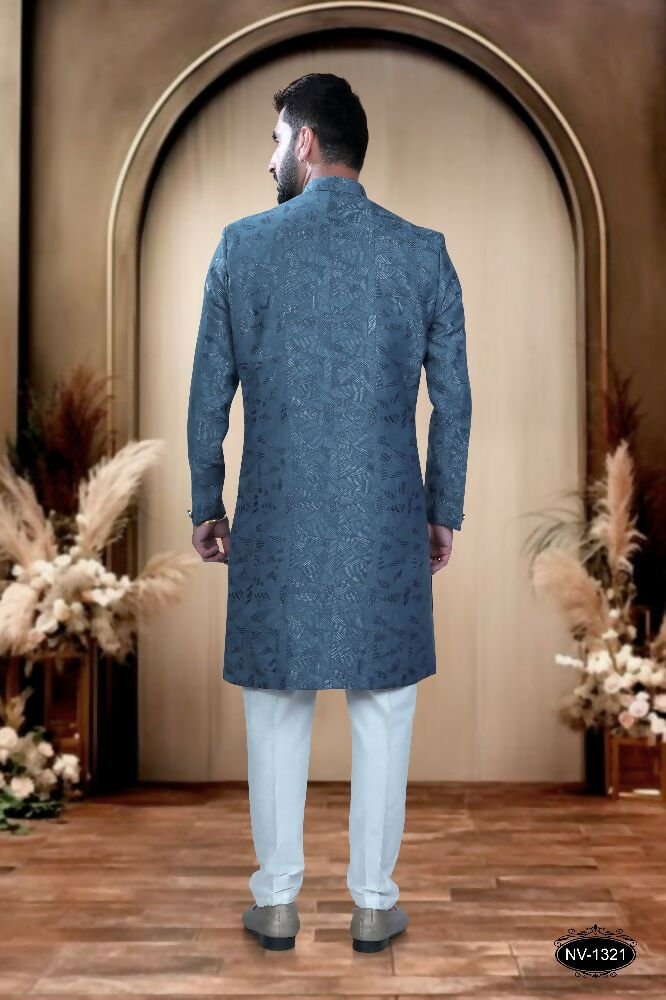 Men's Blue TR Kurta with White Polo Pyjama Set - Traditional Wear