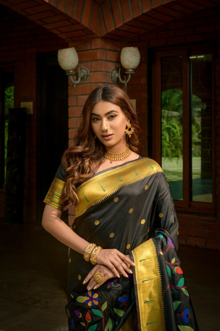 Black Paithani Silk Zari Woven Saree with Matching Blouse