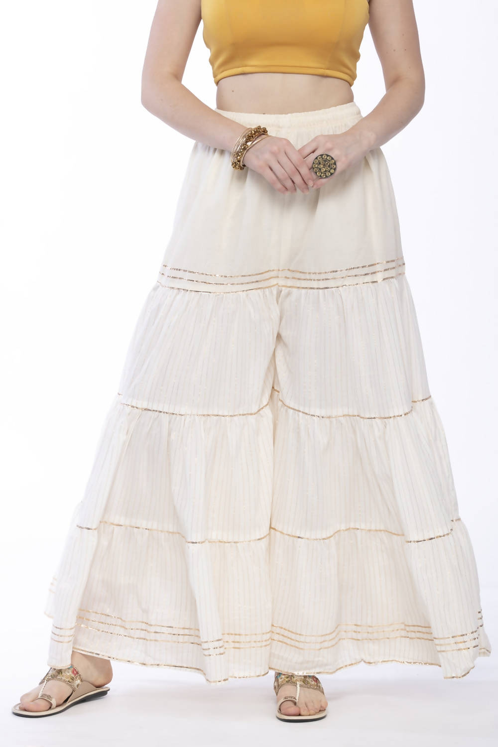 Off White cotton sharara pants with Gota work detailing