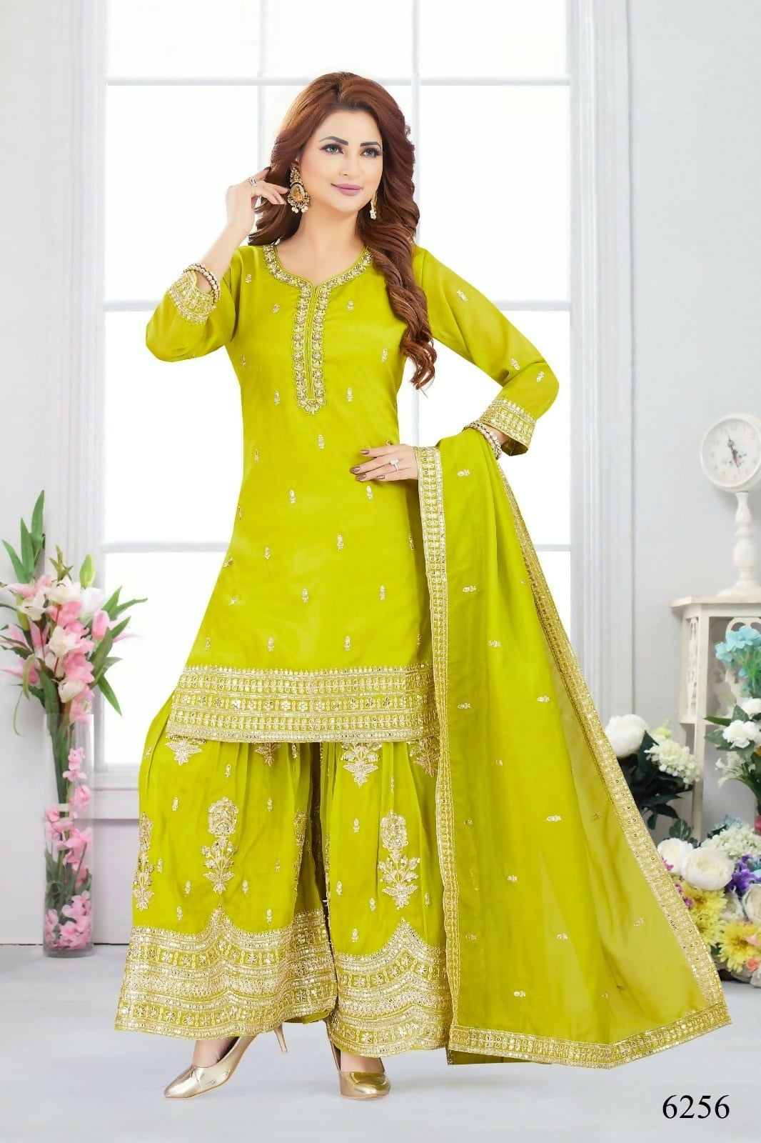 Joban Fashion Chinon Lil Green Color Kurta Set