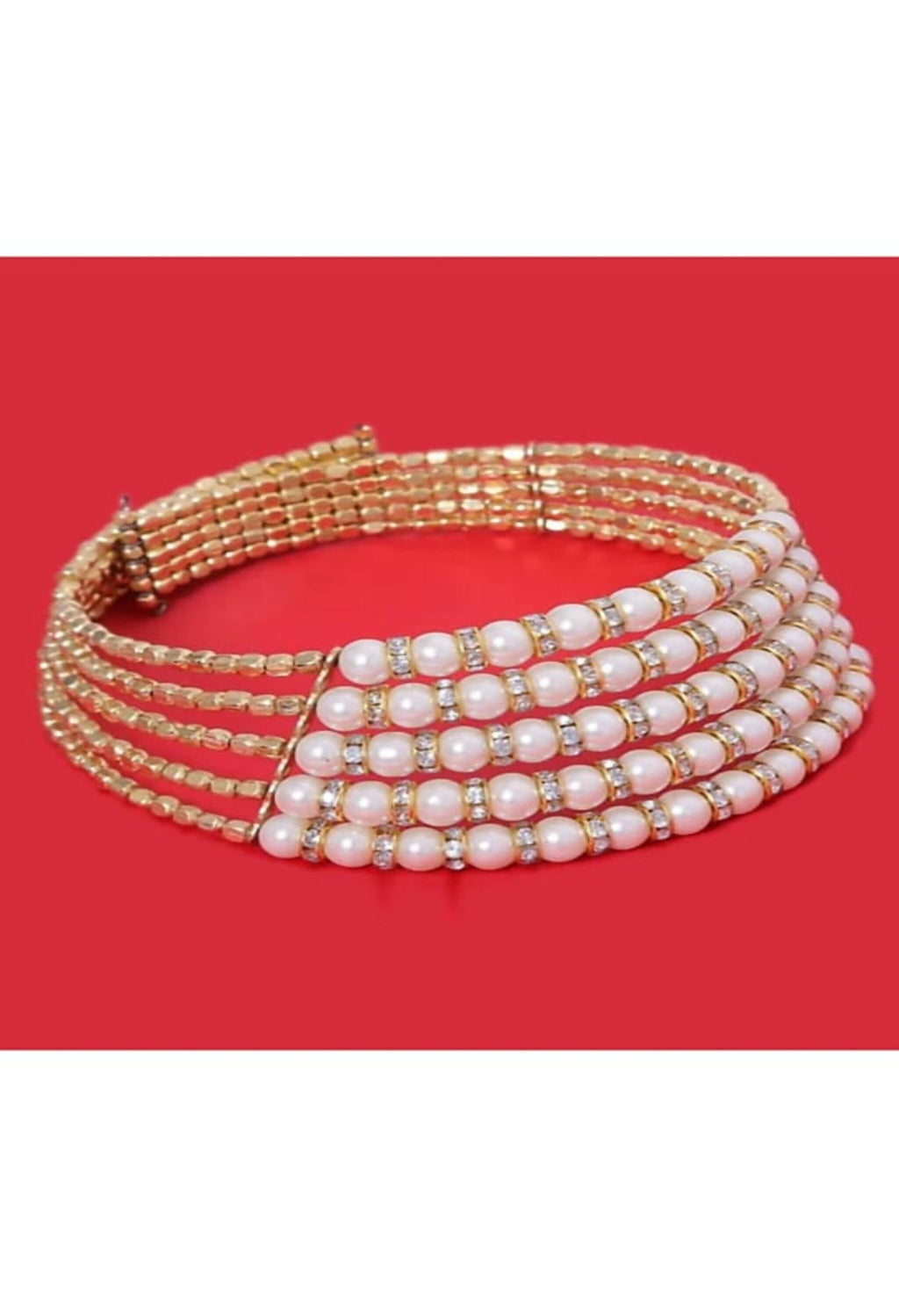 Johar Kamal gold-plated Hasli choker necklace with cream pearls and oxidised finish