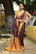 Purple Crepe Chiffon handloom Banarasi silk saree with elegant drape