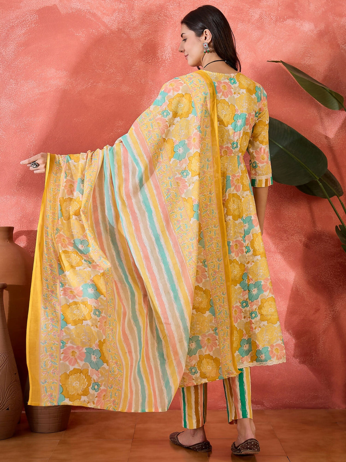 Printed Mustard Pure Cotton Kurta Set for Women