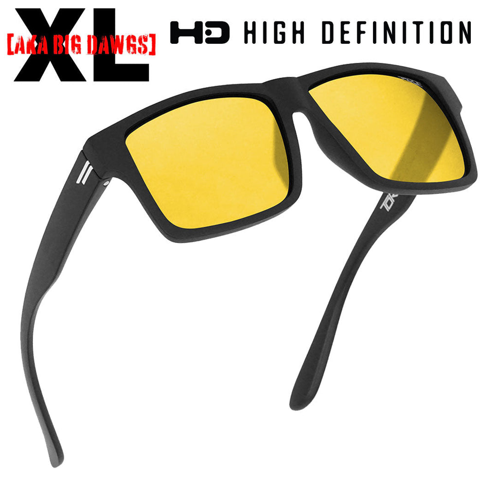 HD Extra Large yellow lens polarized night driving sunglasses with durable flex frames.
