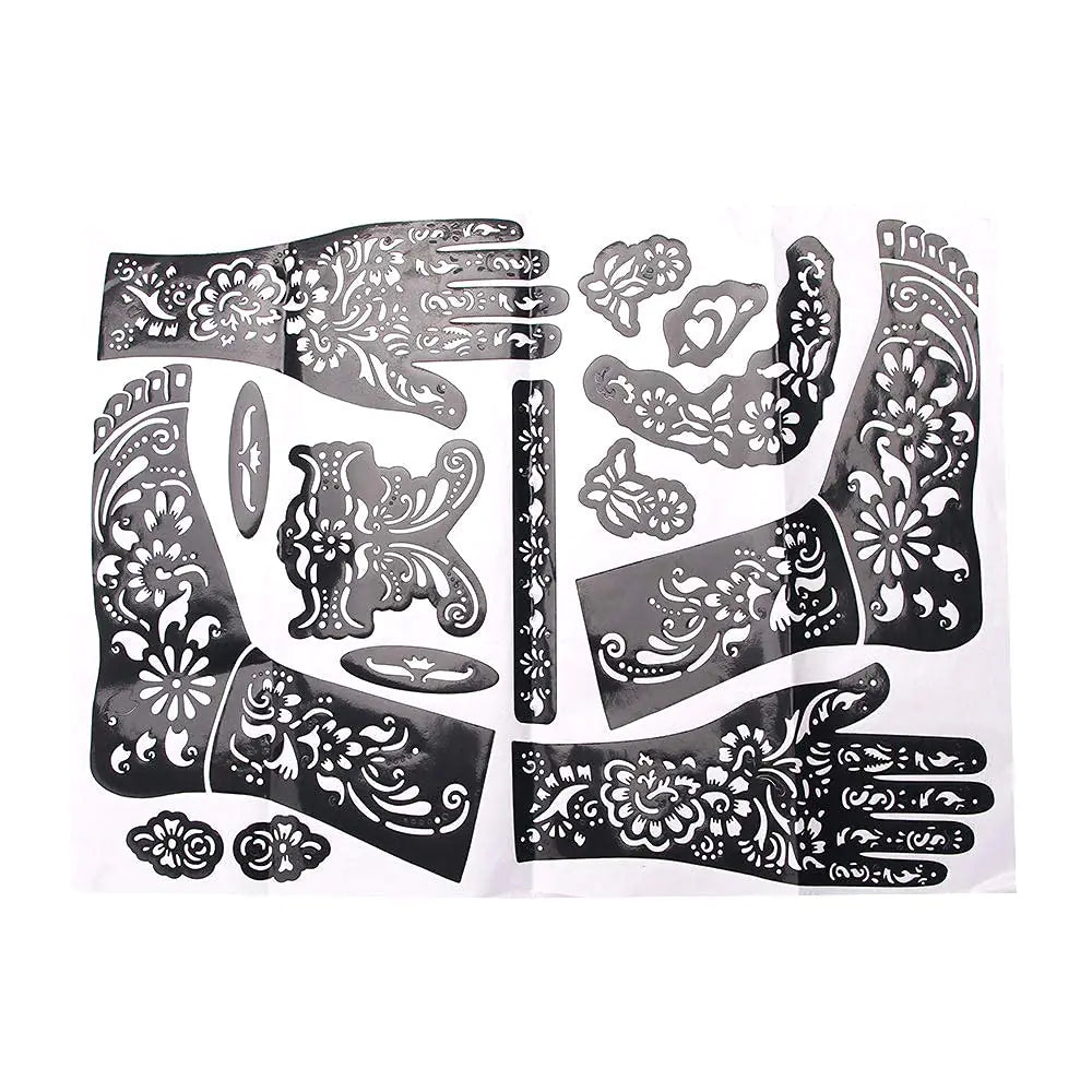 Henna Tattoo Kit StencilsTemporary Reusable Unisex Tattoo Sets Self-Adhesive Indian Arabian Temporary Tattoo Templates Kit for Body Paint