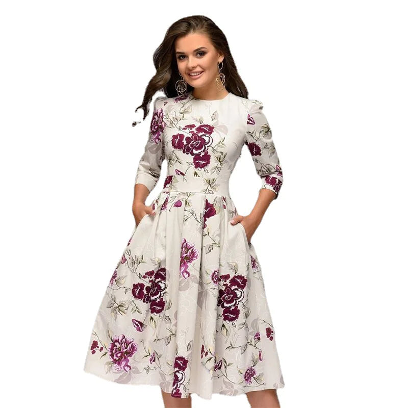 Women's A-Line Floral Dress - Vintage Party Style