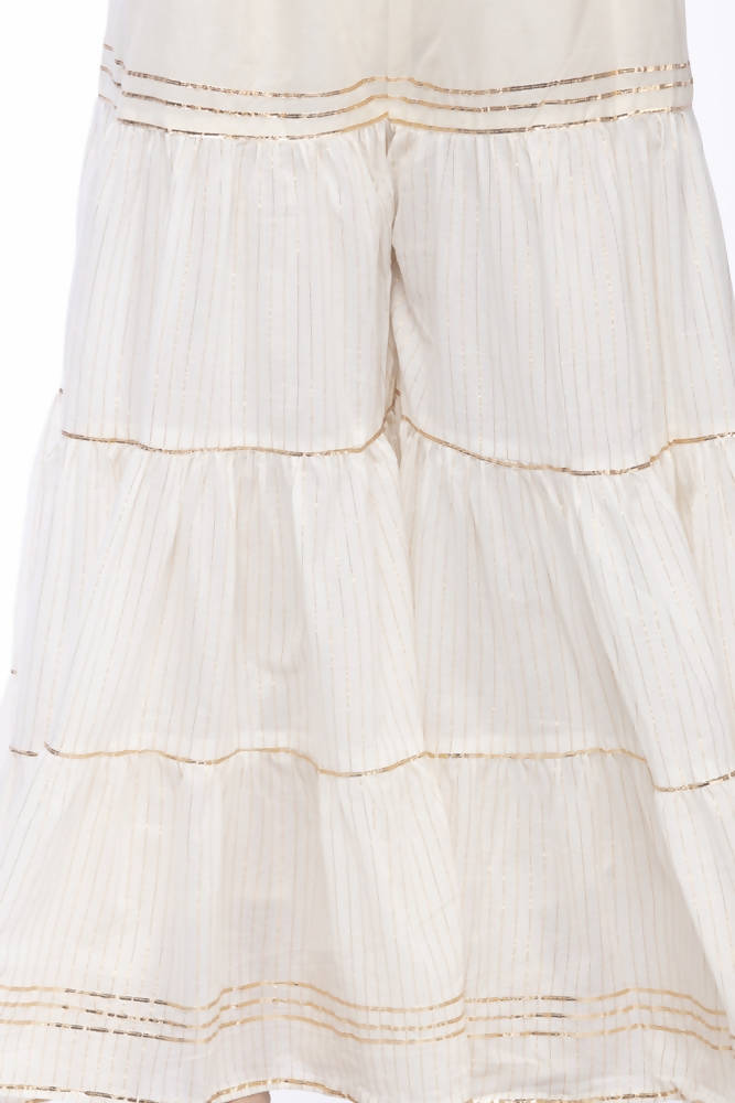 Off White Cotton Sharara Pants with Traditional Gota Work Details