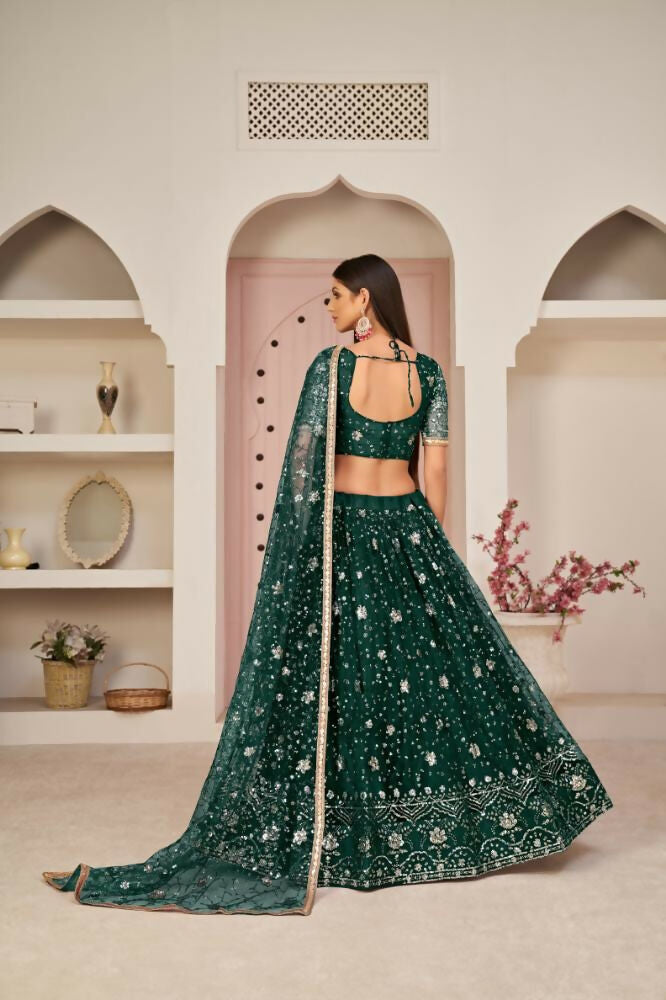 Parrot Green Butterfly Net Lehenga with Zari and Sequence Embroidery