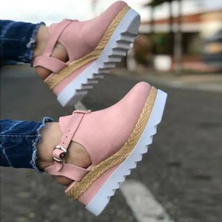 Women's Suede Platform Wedge Shoes with Buckle Strap - Image 28