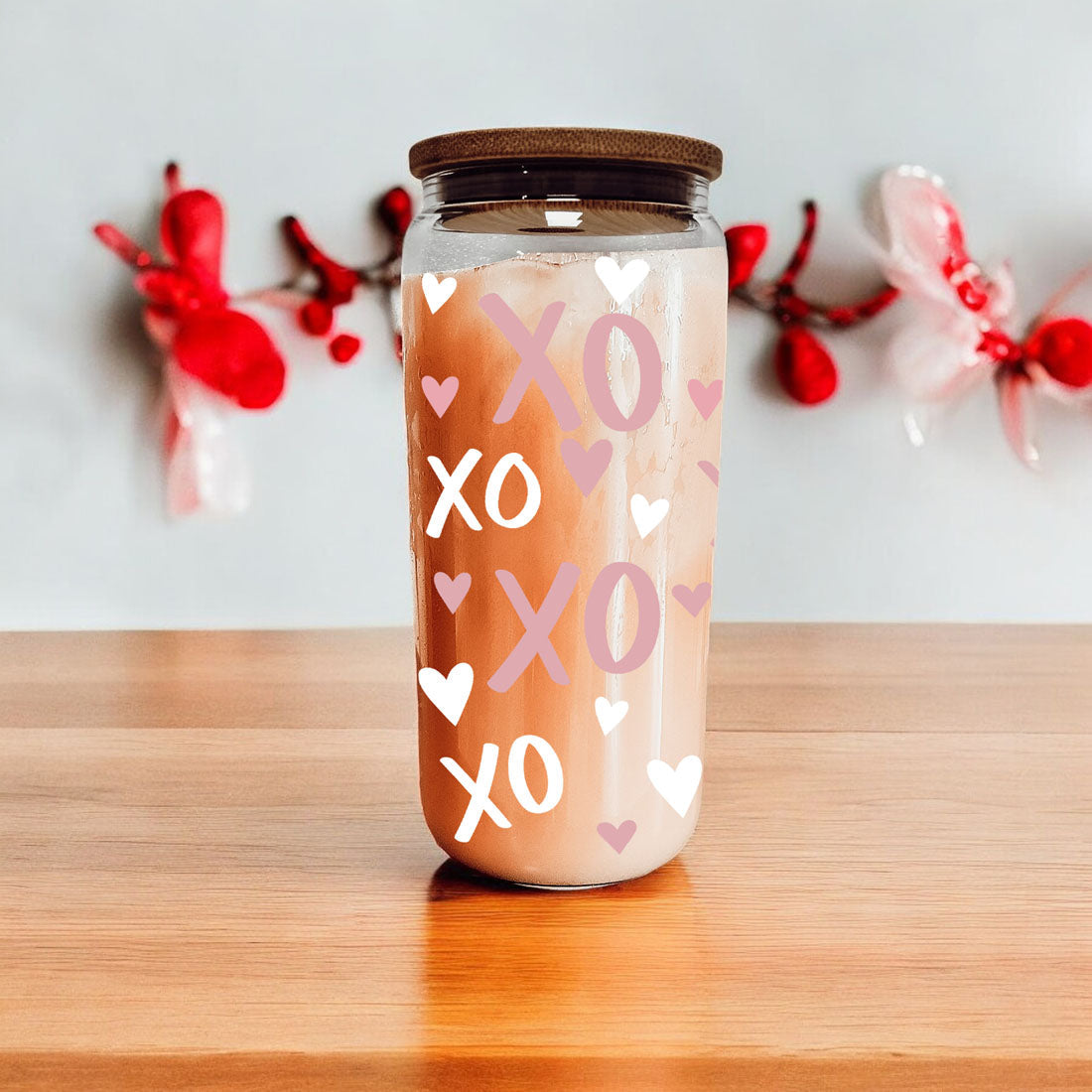 XOXO Glass Can Cup 20oz with Bamboo Lid and Glass Straw - Image 20