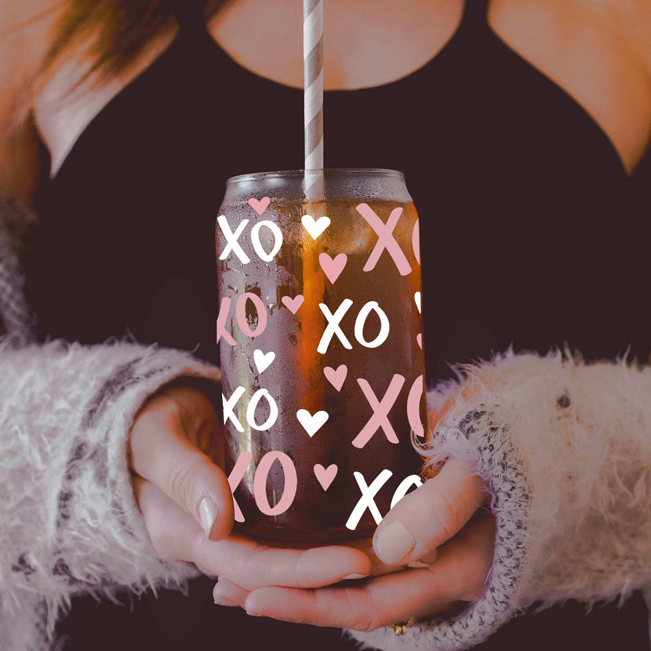 XOXO Glass Can Cup 20oz with Bamboo Lid and Glass Straw - Image 2