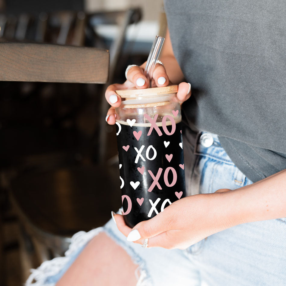XOXO Glass Can Cup 20oz with Bamboo Lid and Glass Straw - Image 15