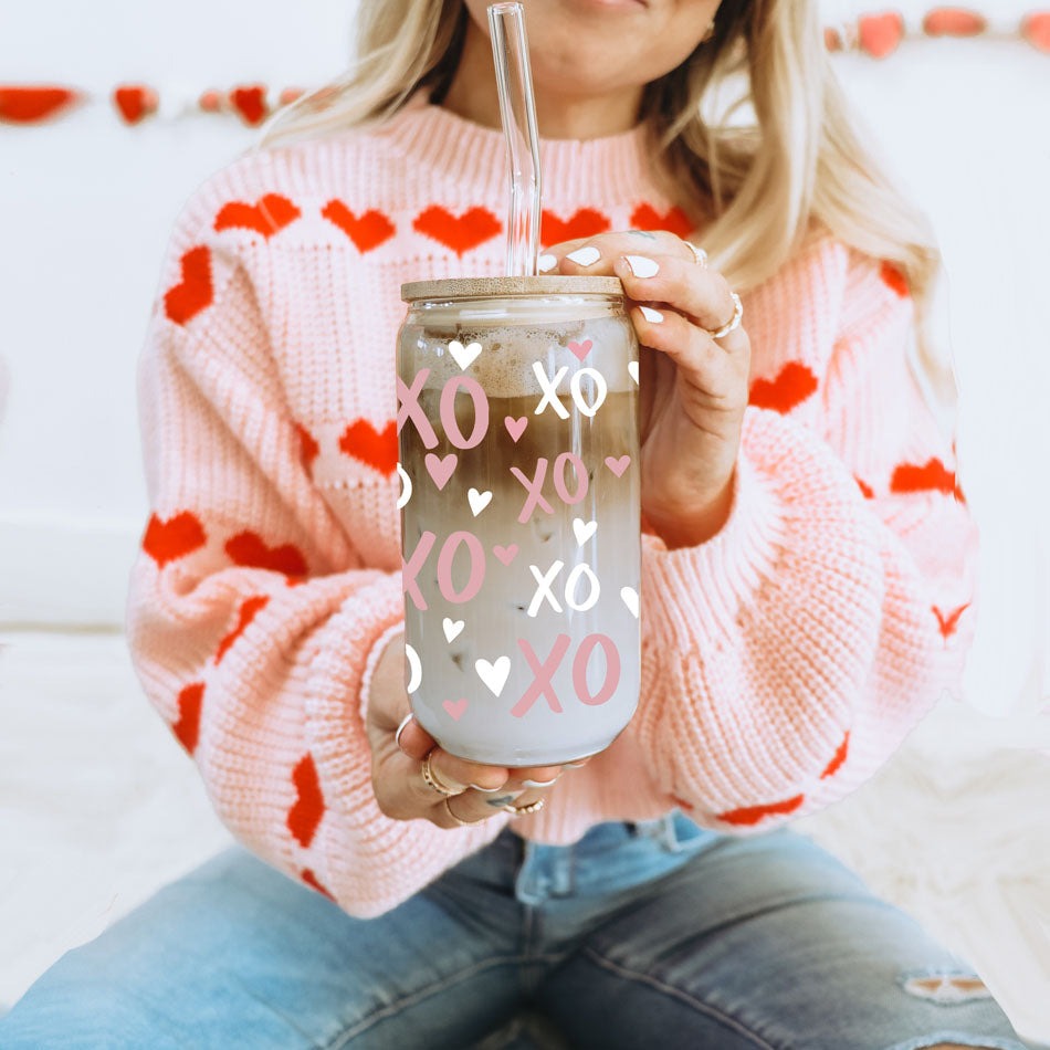 XOXO Glass Can Cup 20oz with Bamboo Lid and Glass Straw - Image 12