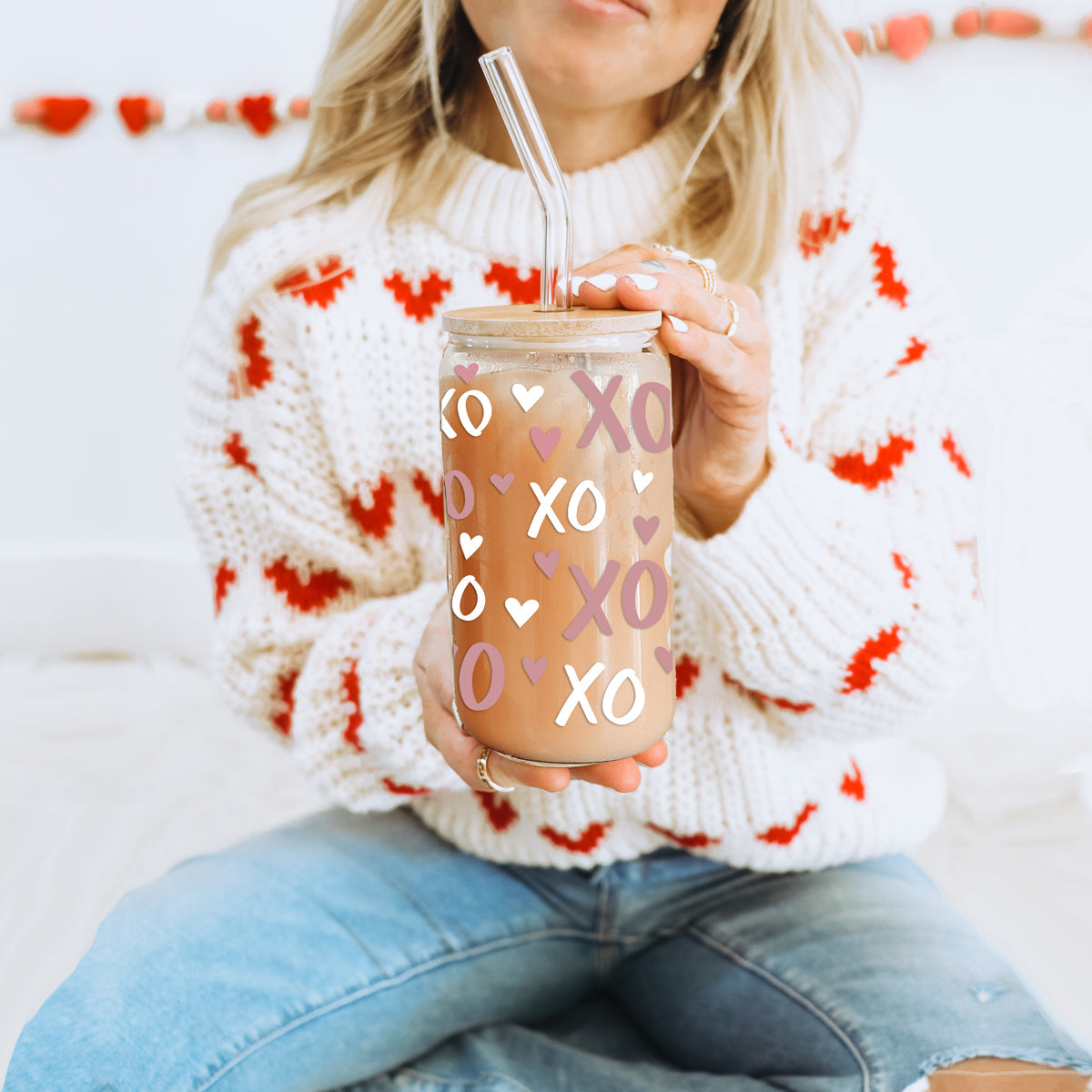 XOXO Glass Can Cup 20oz with Bamboo Lid and Glass Straw - Image 8