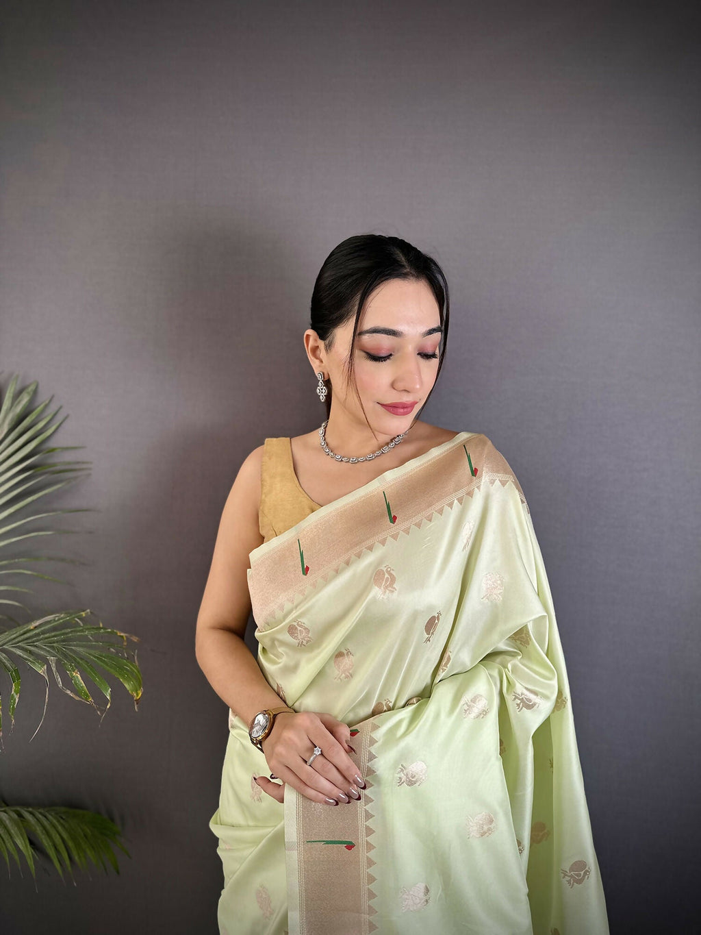 Pista Green Kanchipuram Soft Silk Saree with Peacock Floral Motifs