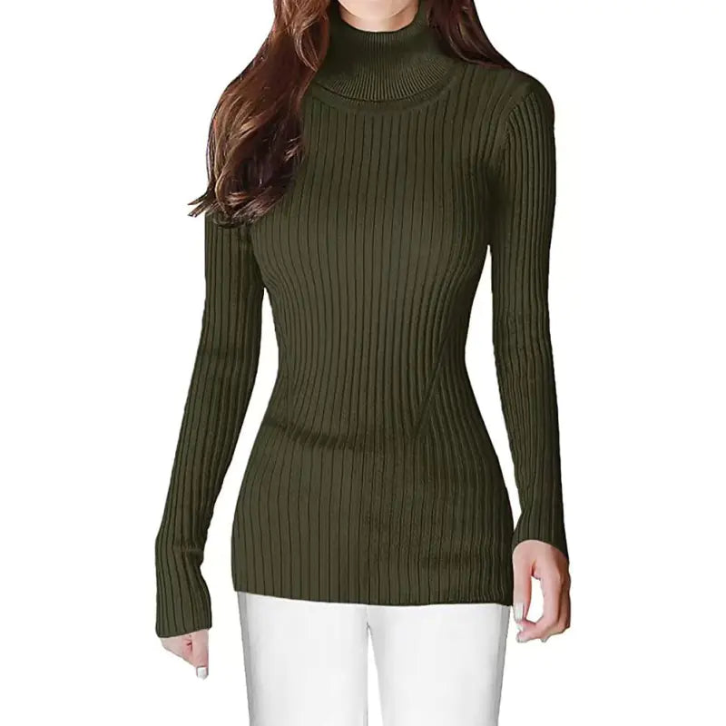 Women's High Neck Ribbed Sweater - Cozy Turtleneck