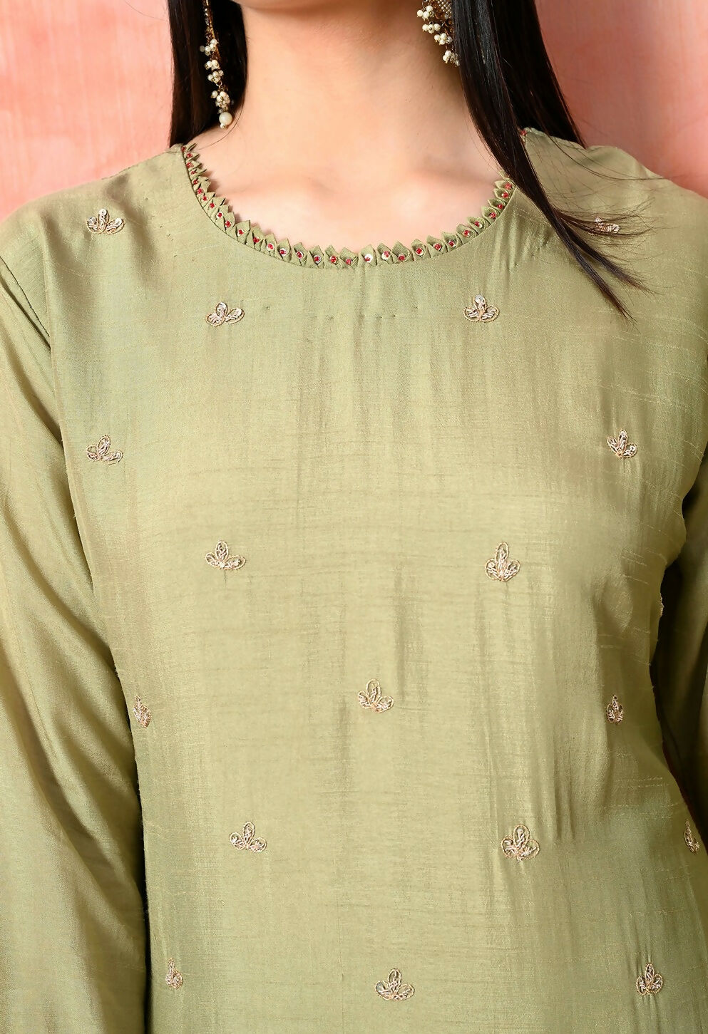 Light Green Pure Viscose Dola Kurta Set with Handwork and Organza