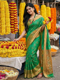 Green Pochampally silk saree with matching blouse piece