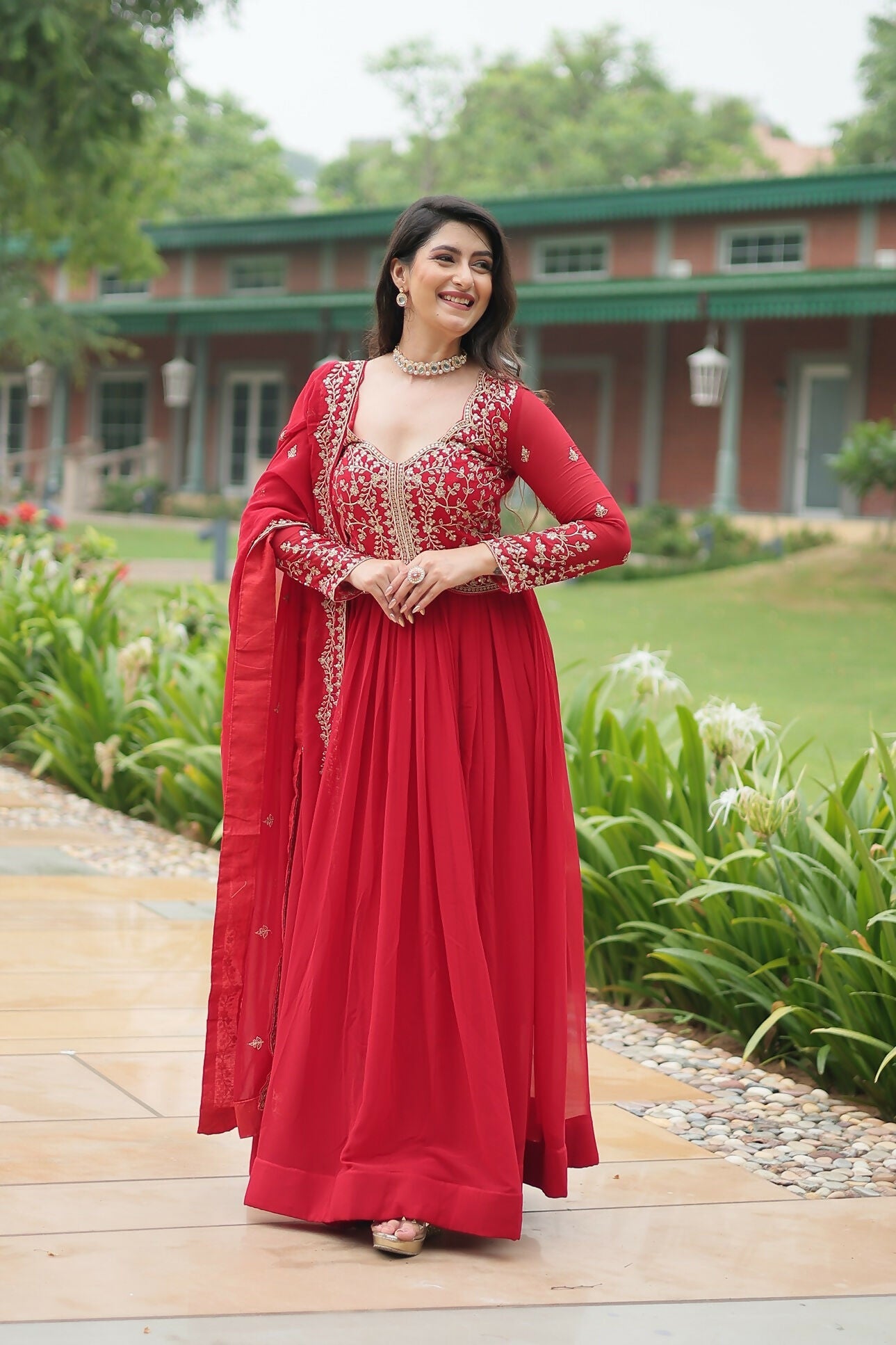 Red Georgette Sequence Embroidery Kurta Set
