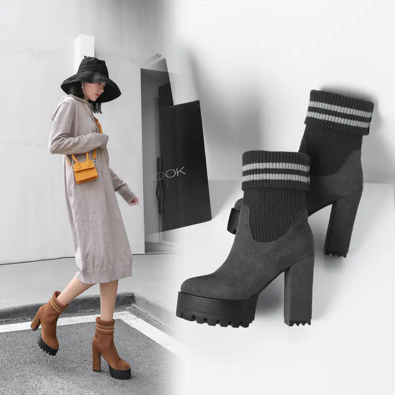 Women's Waterproof Chunky Heel Platform Boots