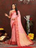 Bright pink cotton saree with zari weaving detail
