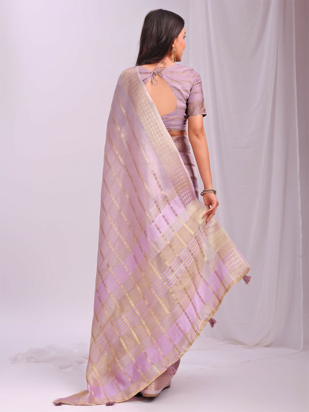 Light Pink Organza Saree with Matching Blouse Piece