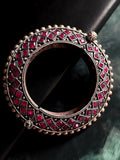 Magenta Pink Monalisa stone oxidized brass kada for party wear