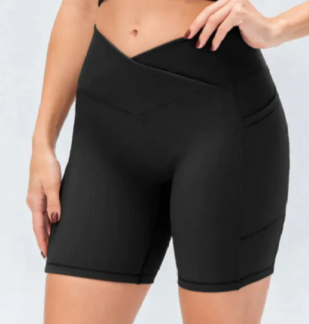 Women's Cross Waist Yoga Shorts with Pockets High Rise Activewear - Image 2