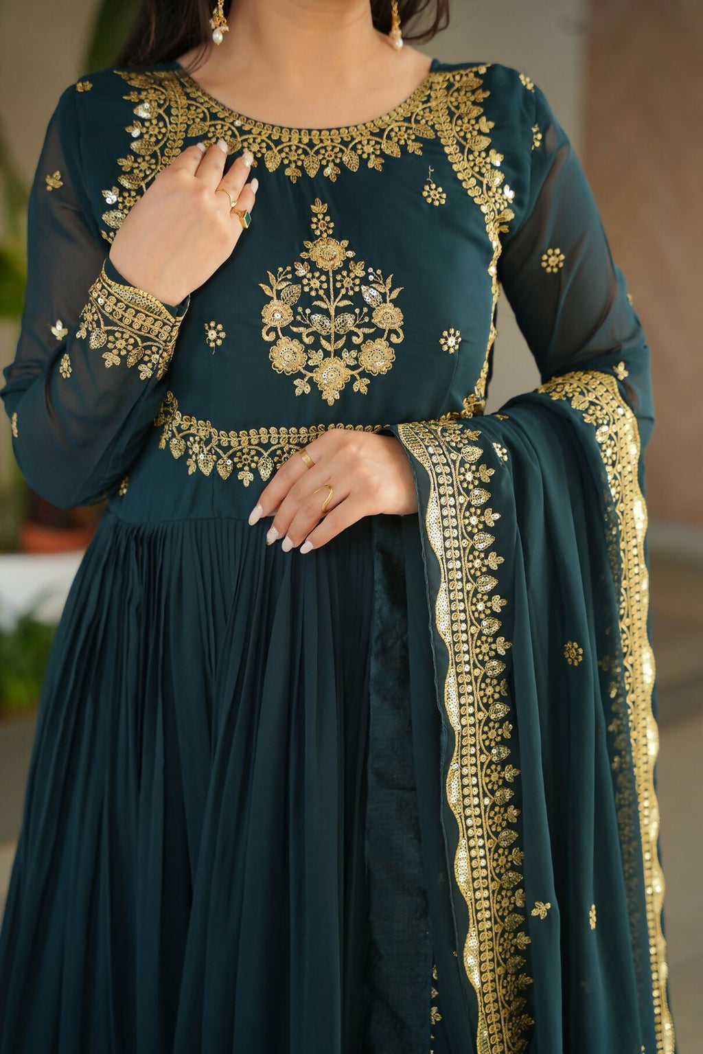 Rama Georgette Kurta Set with Intricate Sequence Embroidery